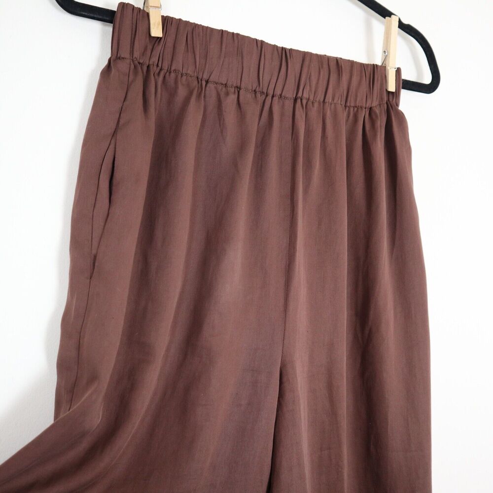 L'Academie Size S Pajama Pant Brown Tencel Satin Pull On Wide Leg - Picture 5 of 10